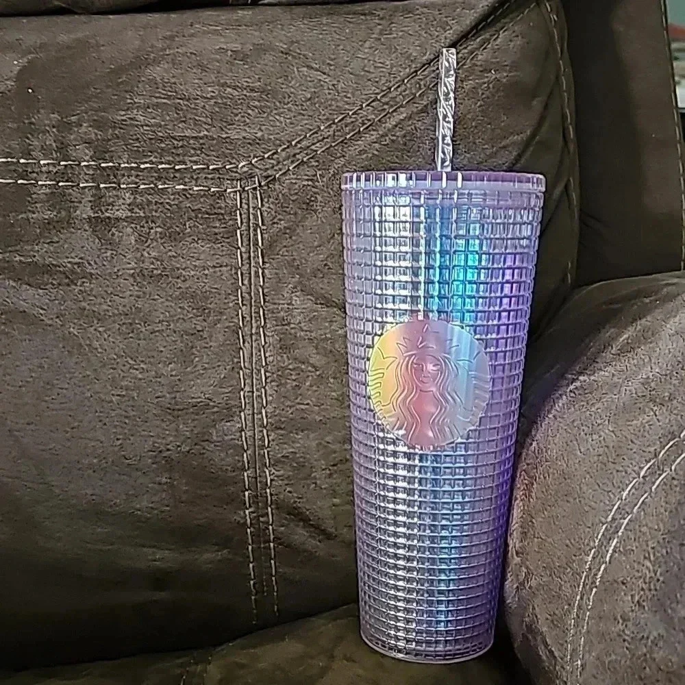 Starbucks Tumblr 2021 Holiday pink metallic grid 24oz